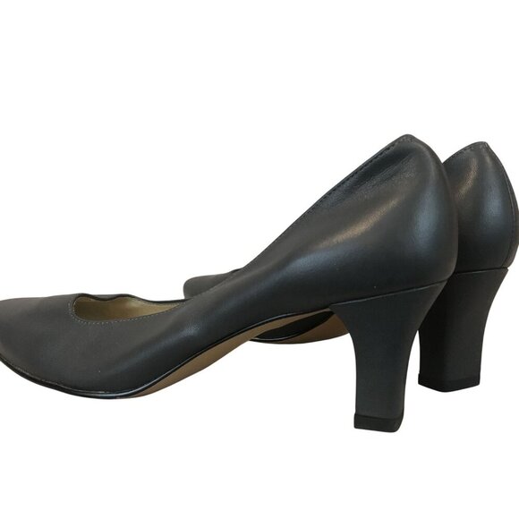 Ros Hommerson Gray Leather Womens Square Toe Pumps Size 7.5 With 2.5" Block Heel - Picture 5 of 9
